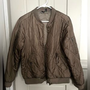 Quilted Bomber Jacket - Army Green/Brown - Sz S